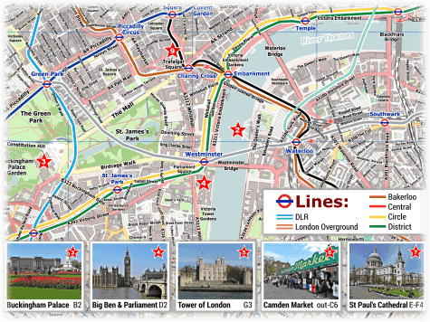 Map Of London With Attractions London PDF Maps with Attractions & Tube Stations