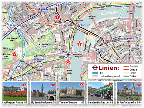 London PDF Stadtpläne - Sehenswürdigkeiten & U-Bahn